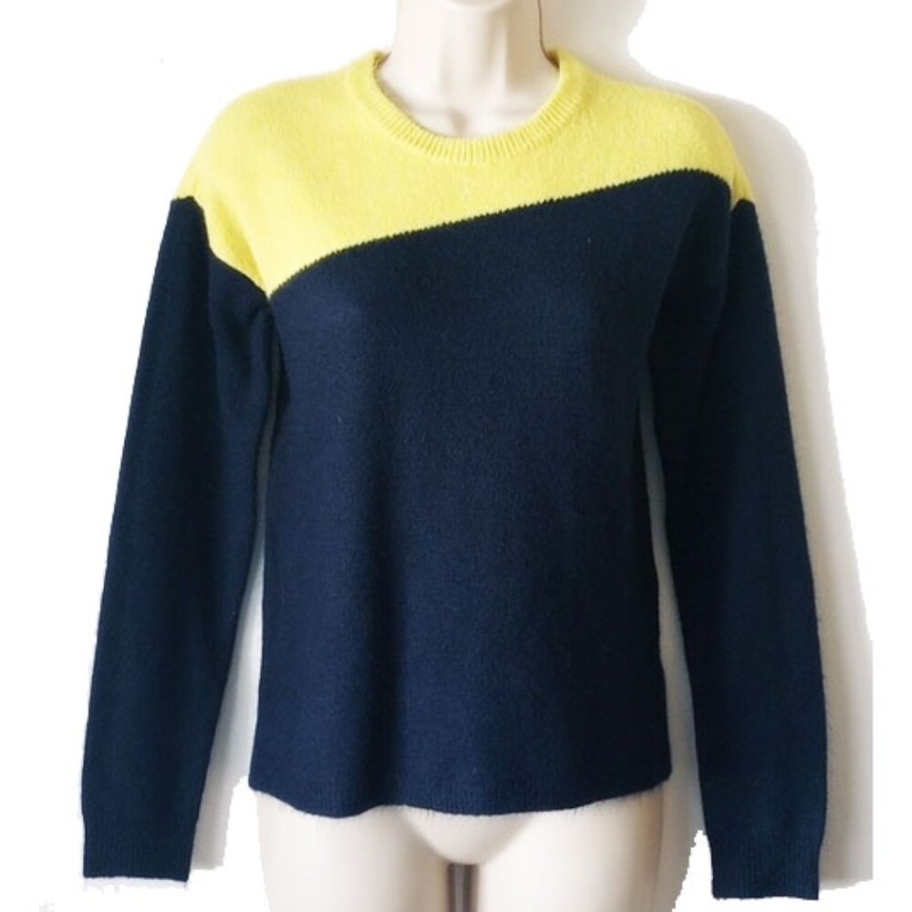 NWOT Noir Fuzzy Crew Neck Sweater S Blue Yellow
